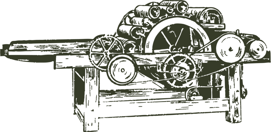Engraved illustration of the vintage carding machine at our mill